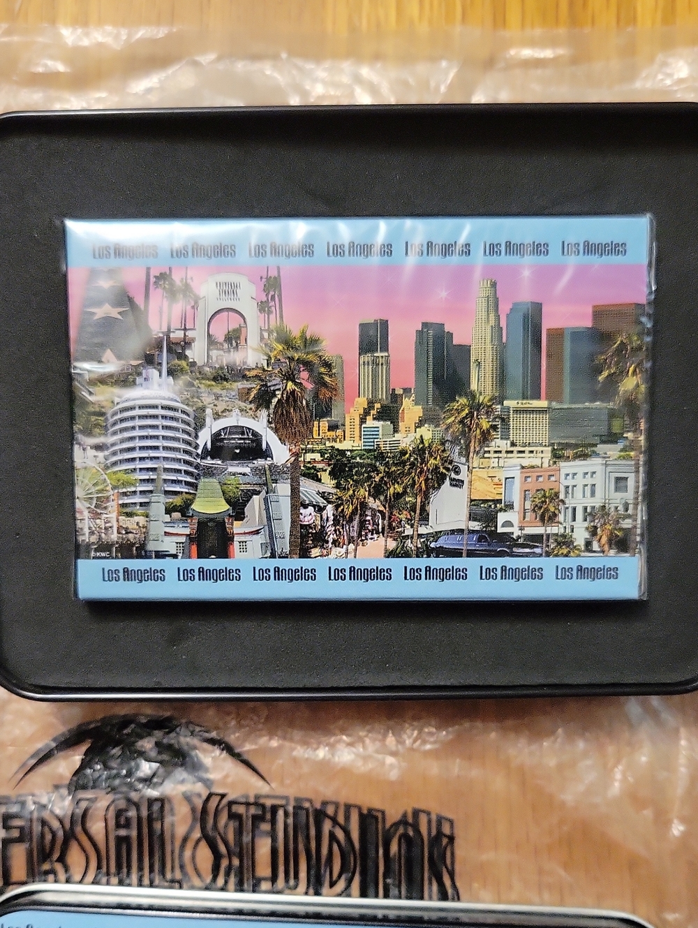 Los Angeles Skyline - New Playing Cards & Tin. New Dish Remote - 2 Items